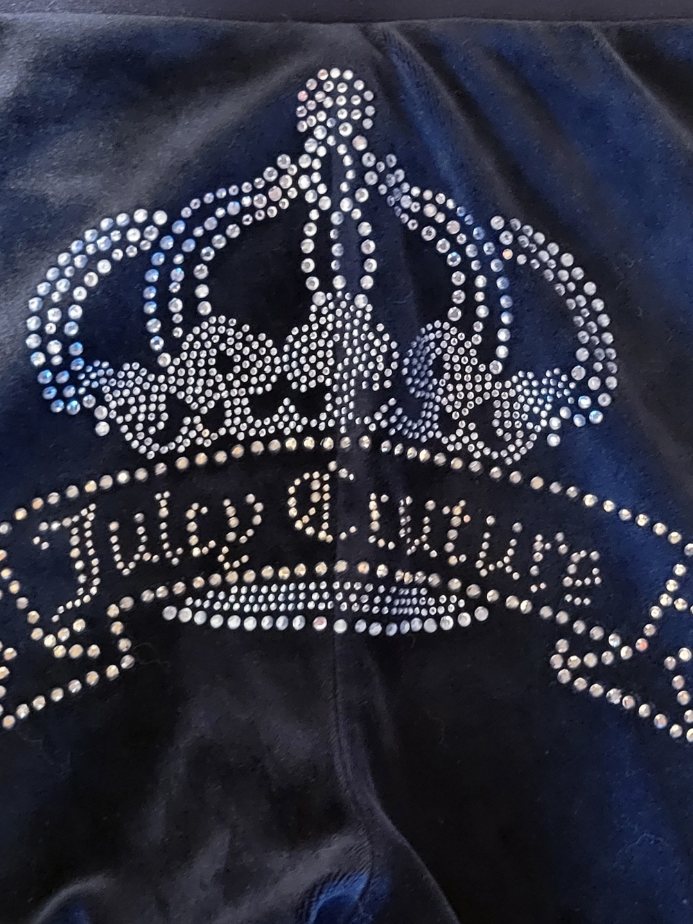 Juicy Couture Dark Blue Velour Crown Rhinestone Pants
